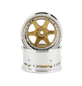 DS RACING DSC-DE-217 ELEMENT 6 SPOKE DRIFT WHEELS GOLD CHROME LIP (2)
