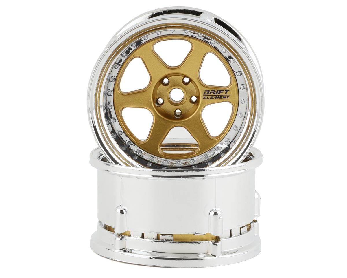 DSC-DE-217 ELEMENT 6 SPOKE DRIFT WHEELS GOLD CHROME LIP - My