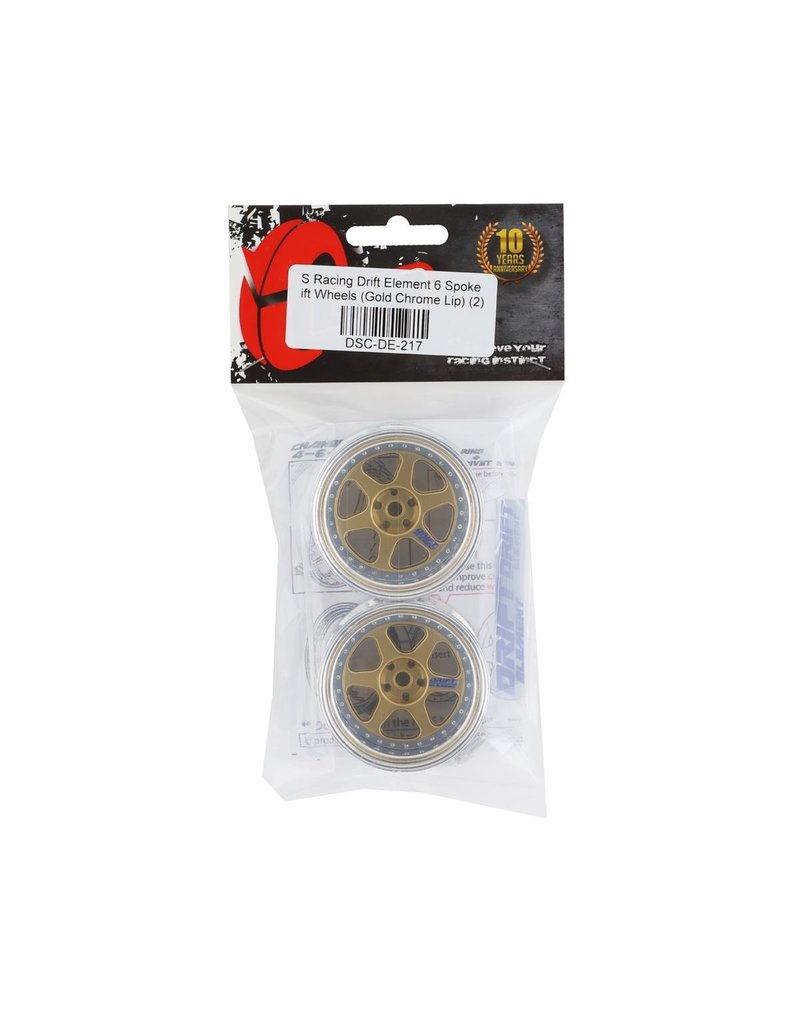 DS RACING DSC-DE-217 ELEMENT 6 SPOKE DRIFT WHEELS GOLD CHROME LIP (2)