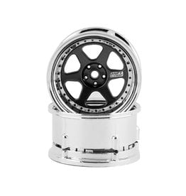 DS RACING DSC-DE-214 ELEMENT 6 SPOKE DRIFT WHEELS BLACK FACE CHROME LIP W/BLACK RIVETS (2)