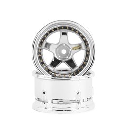 DS RACING DSC-DE-009 ELEMENT 5 SPOKE DRIFT WHEELS TRIPLE CHROMEW/GOLD RIVETS (2)
