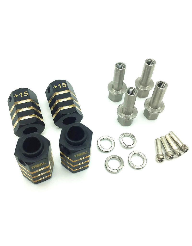 TREAL TRLX0023D9UYF BRASS EXTENDED WHEEL HUBS +15MM FOR TRX4 BLACK (4)