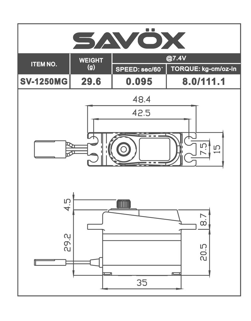 SAVOX SAVSV1250MG HIGH VOLTAGE TAIL SERVO