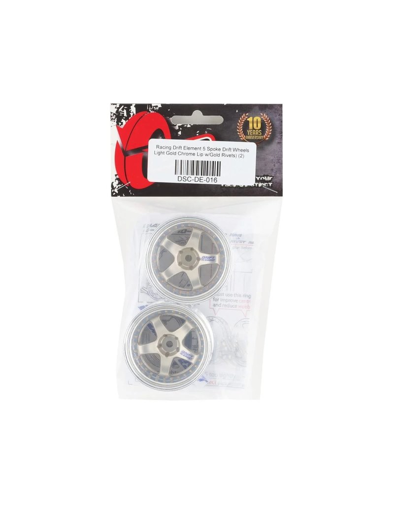 DS RACING DSC-DE-016 ELEMENT 5 SPOKE LIGHT GOLD CHROME LIP W/GOLD RIVETS (2)