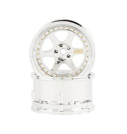 DS RACING DSC-DE-209 ELEMENT DRIFT WHEELS 6 SPOKE TRIPLE CHROME W/ GOLD RIVETS (2)