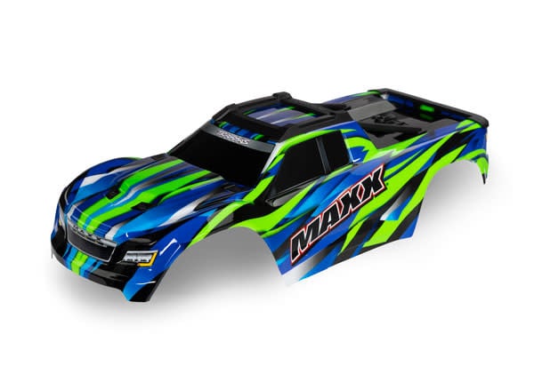 TRA8918G MAXX BODY WITH BODY MOUNT FIT EXTENDED CHASSIS: GREEN
