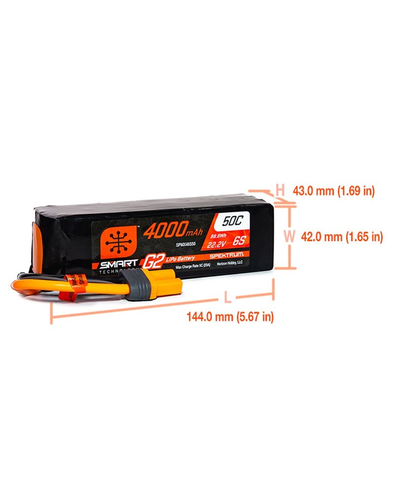 SPEKTRUM SPMX46S50 6S LIPO 22.2V 4000MAH 50C SMART BATTERY