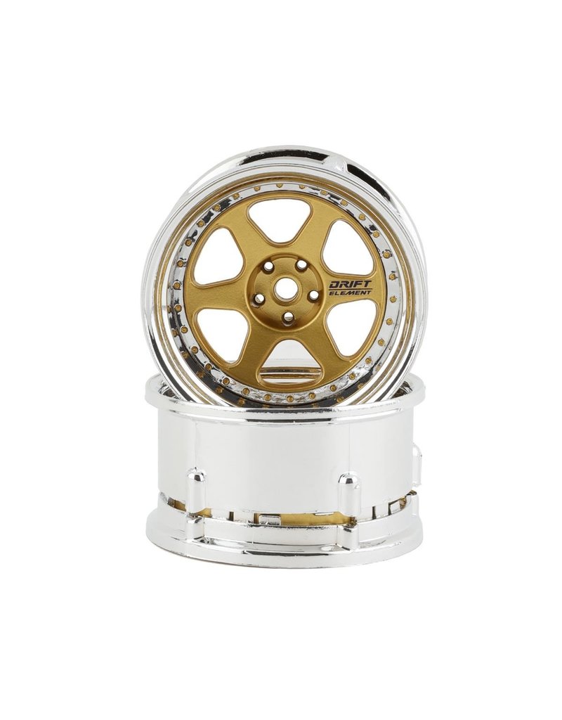 DS RACING DSC-DE-218 ELEMENT DRIFT WHEELS GOLD AND CHROME W/GOLD RIVETS