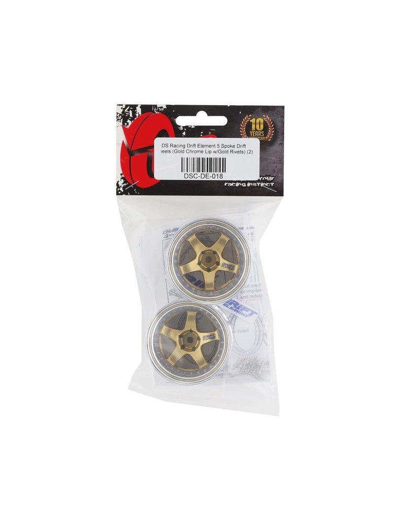DS RACING DSC-DE-018 ELEMENT DRIFT WHEELS GOLD AND CHROME W/GOLD RIVETS (2)