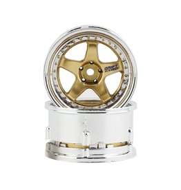 DS RACING DSC-DE-018 ELEMENT DRIFT WHEELS GOLD AND CHROME W/GOLD RIVETS