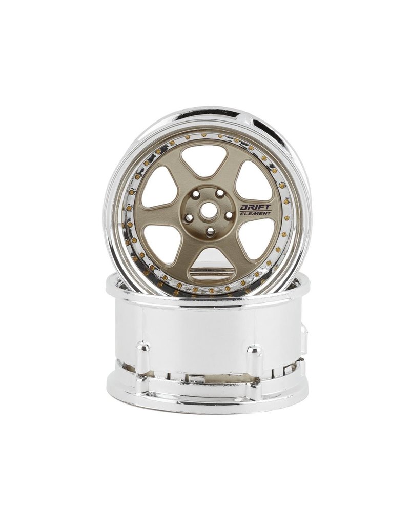 DS RACING DSC-DE-216 ELEMENT DRIFT WHEELS GOLD AND CHROME W/GOLD RIVETS