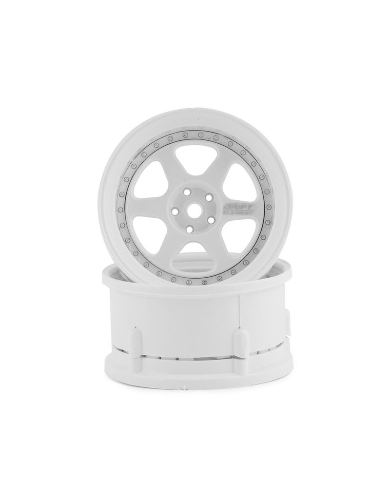 DS RACING DSC-DE-203 ELEMENT DRIFT WHEELS TRIPLE WHITE W/SILVER RIVETS (2)