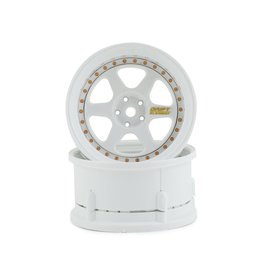 DS RACING DSC-DE-204 ELEMENT DRIF WHEELS 6 SPOKE TRIPLE WHITE W/GOLD RIVETS