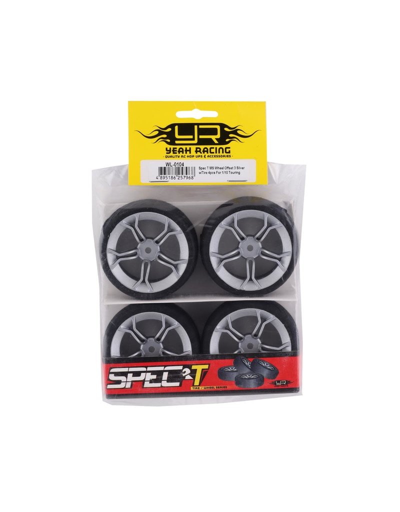 YEAH RACING YEA-WL-0104 SPEC T MS WHEEL OFFSET 3 SILVER W/TIRE 4PC FOR TOURING