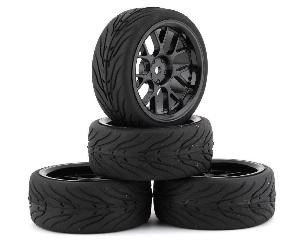 YEA-WL-0109 SPEC T CS WHEEL OFFSET 3 BLACK W/ TIRE FOR 1/10 TOURING (4)