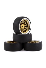 YEAH RACING YEA-WL-0099 SPEC D LS WHEEL OFFSET +6 GOLD W/TIRE 4PC FOR 1/10 DRIFT