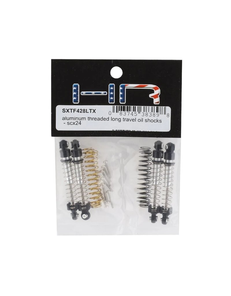 HOT RACING HRASXTF428LTX ALUMINUM THREADED LONG TRAVLE SHOCKS FOR SCX24