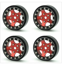 TREAL TRLX002R9MKTR 1.0 BEADLOCK WHEELS FOR SCX24 W/BRASS RINGS B-TYPE BLACK/RED