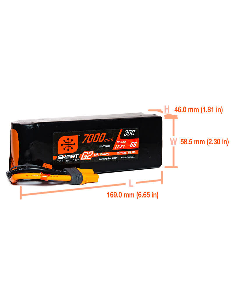 SPEKTRUM SPMX76S30 6S LIPO 22.2V 7000MAH 30C SMART G2 BATTERY: IC5