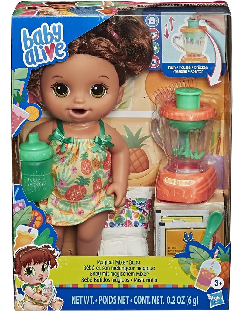 Baby Alive Magical Mixer Baby Doll Tropical Treat with Blender Accessories,  Drinks, Wets, Eats, Brown Hair Toy for Kids Ages 3 and Up