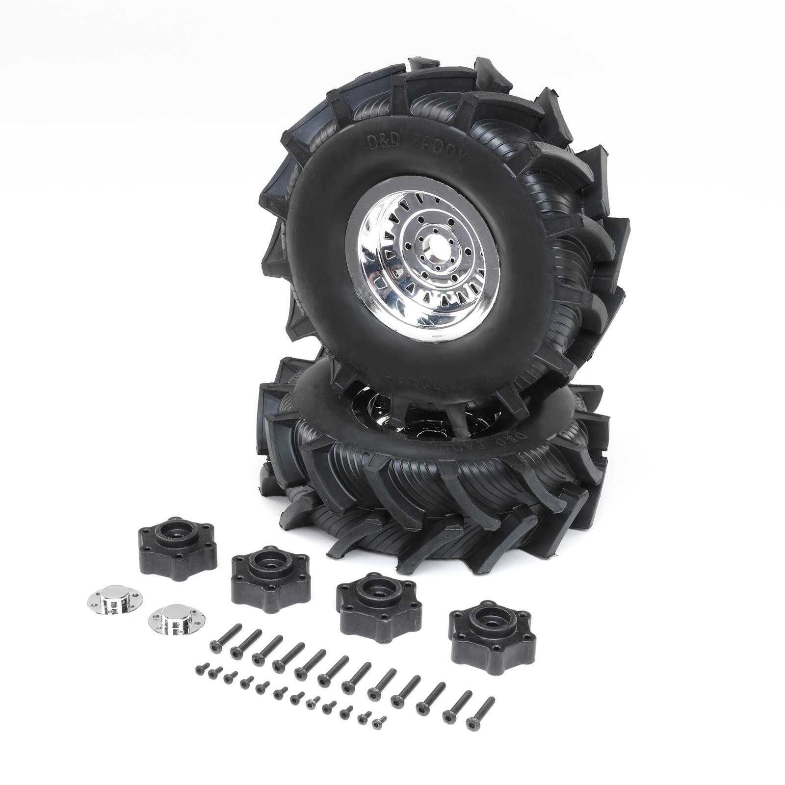 LOS44003 D&D PADDY TIRE W/FOAM PREMOUNTED LMT MEGA TRUCK