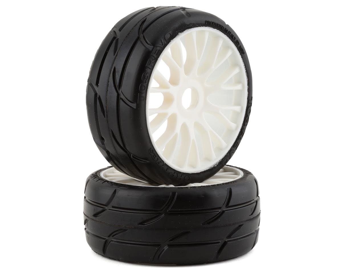 GRPGTJ03-XM7 1/8 GT THREADED BELTED W/ RIGID WHEEL XM7 (MEDIUM HARD) TIRES: WHITE (2)
