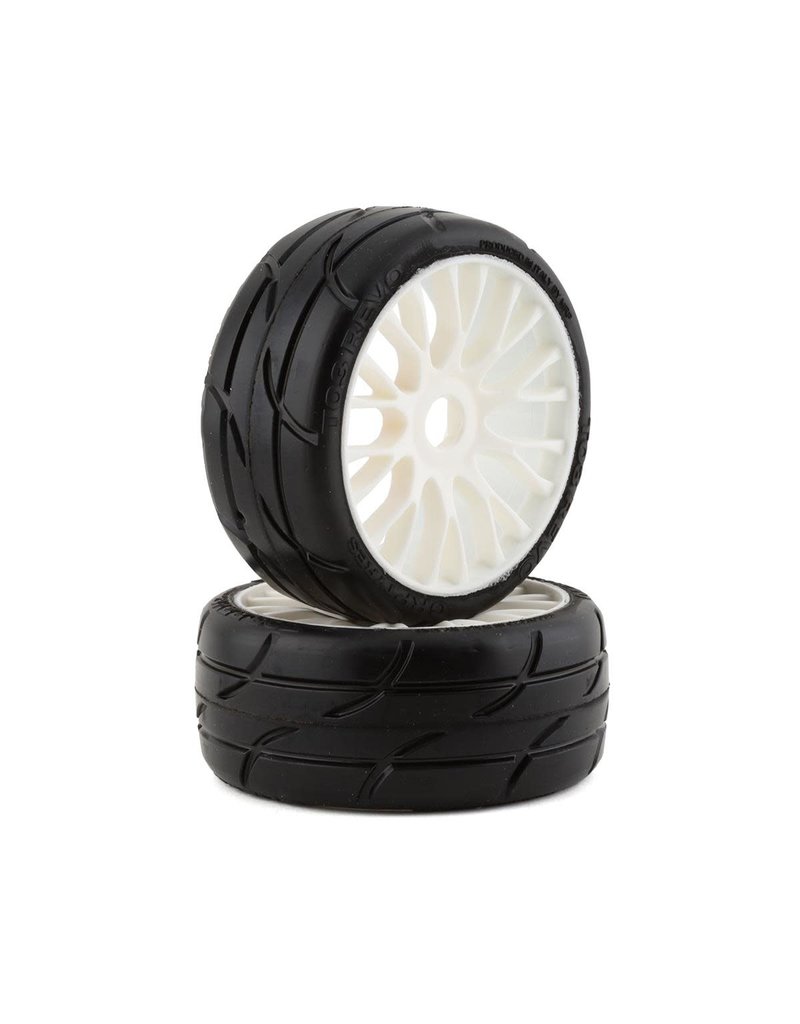 GRP TYRES GRPGTJ03-XM4 1/8 GT THREADED BELTED W/ RIGID WHEEL XM4 (SOFT MEDIUM) TIRES: WHITE (2)