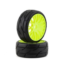 GRP TYRES GRPGTY03-XM7 1/8 GT THREADED BELTED W/ FLEX WHEEL XM7 (MEDIUM HARD) TIRES: YELLOW (2)