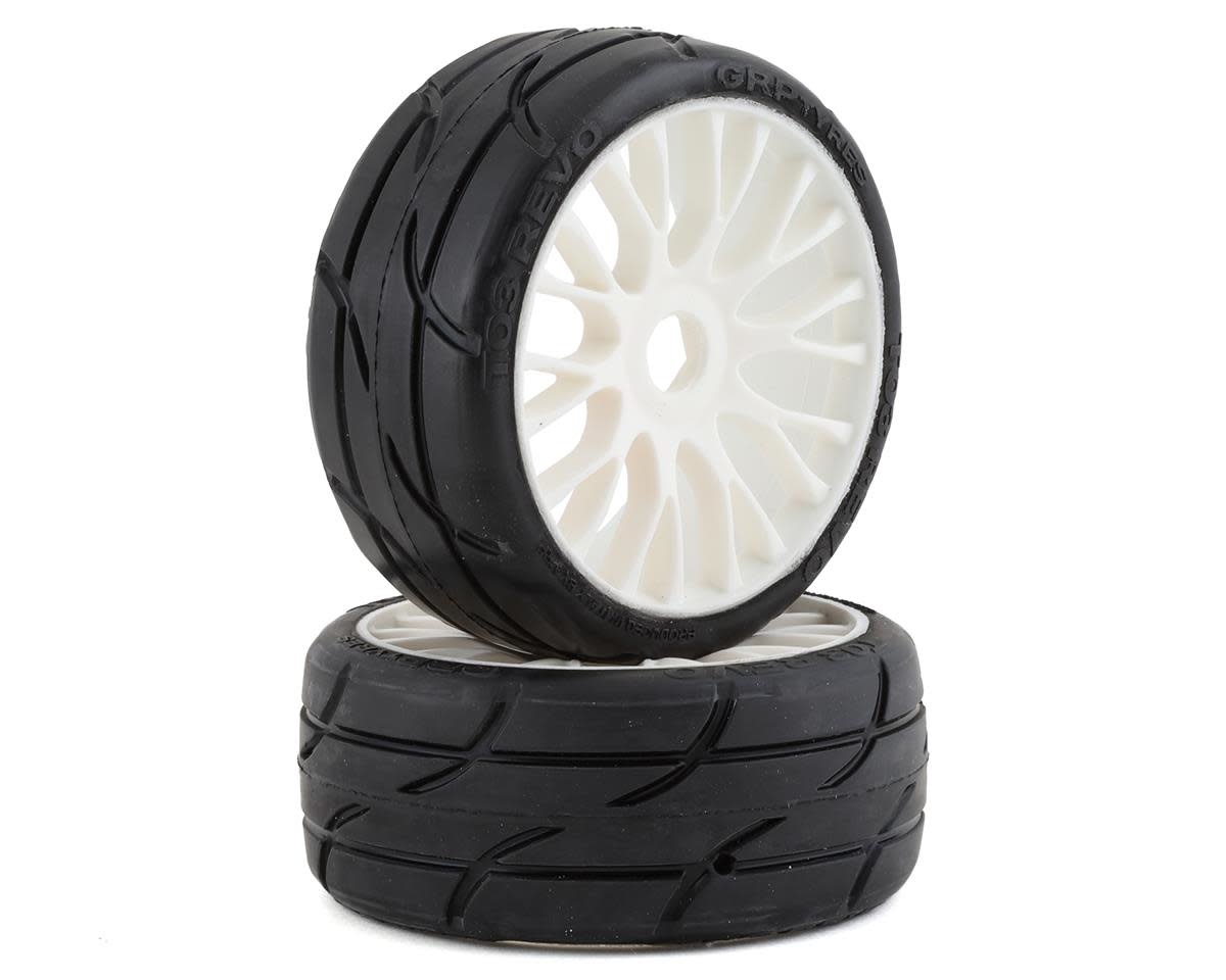 GRPGTH03-XM4 1/8 GT THREADED BELTED W/ FLEX WHEEL XM4 (SOFT MEDIUM) TIRES: WHITE (2)
