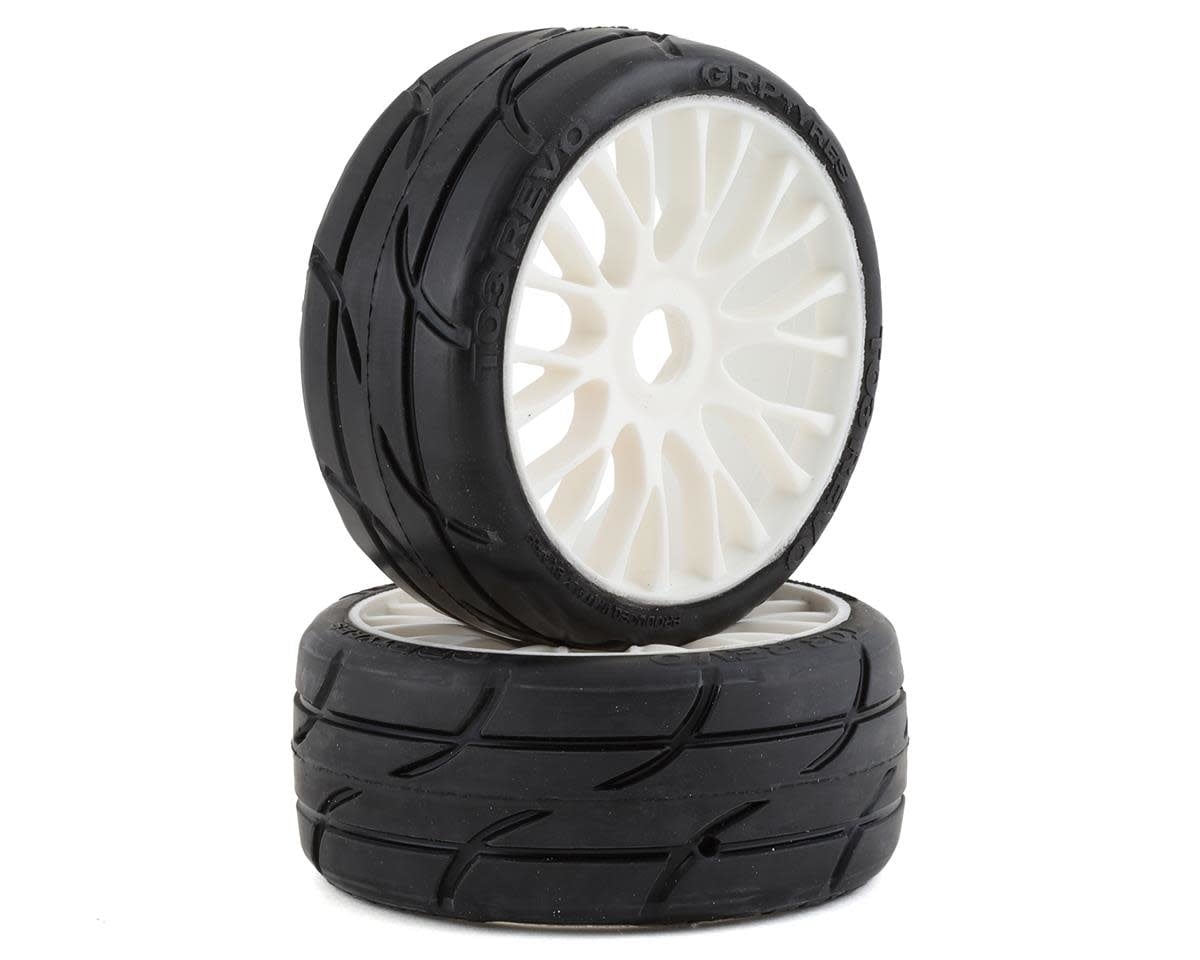 GRPGTH03-XM2 1/8 GT THREADED BELTED W/ FLEX WHEEL XM2 (SUPER SOFT) TIRES: WHITE (2)