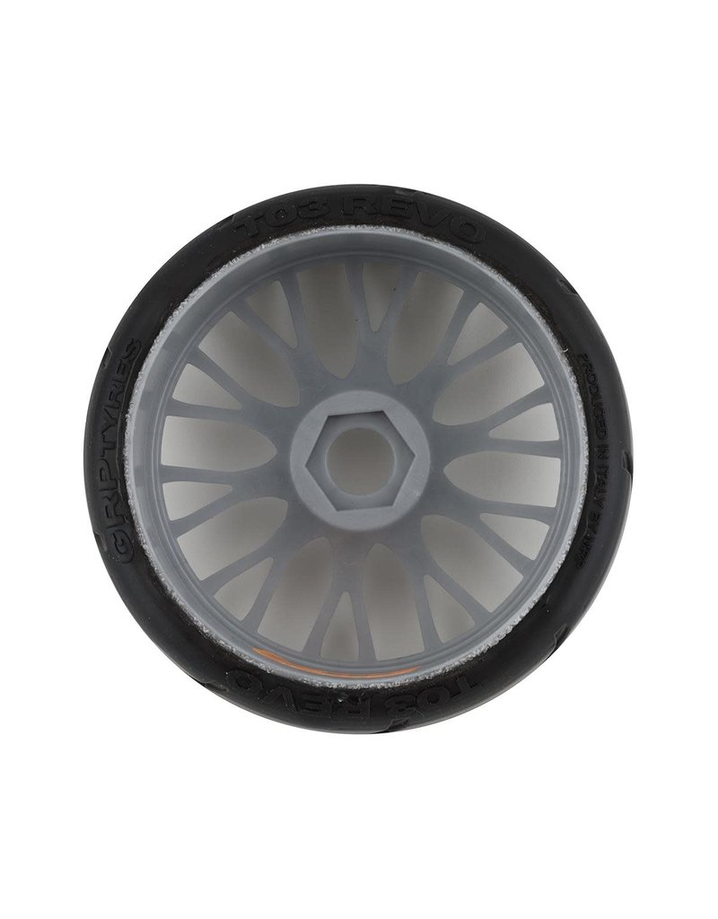 GRP TYRES GRPGTK03-XM7 1/8 GT THREADED BELTED W/ FLEX WHEEL XM7 (MEDIUM HARD) TIRES: GREY (2)