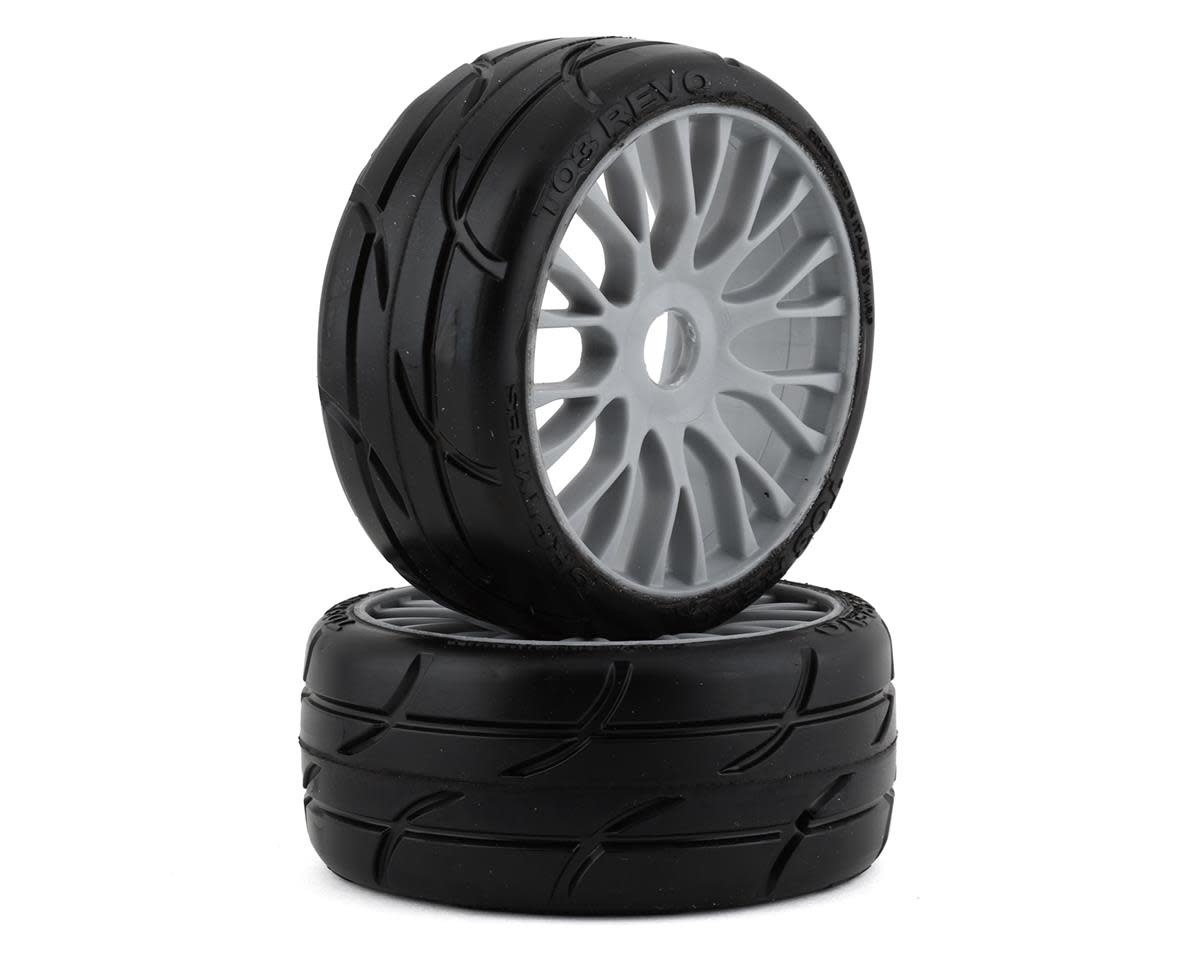 GRPGTK03-XM4 1/8 GT THREADED BELTED W/ FLEX WHEEL XM4 (SOFT MEDIUM) TIRES: GREY (2)