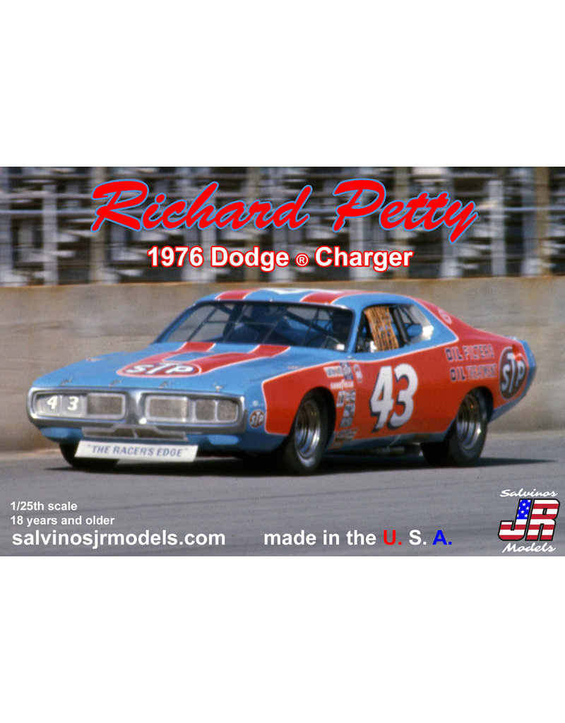SALVINO'S JR MODELS SJMRPDC1976D-V 1/24 RICHARD PETTY 1976 DODGE CHARGER PLASTIC MODEL CAR KIT W/VINYL WRAP DECALS