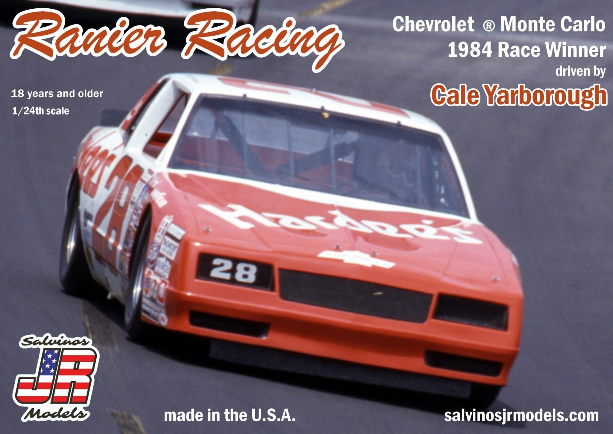 SJMCYMC1984D 1/24 RANIER RACING #28 MONTE CARLO 1984 WINNER - DRIVEN BY CALE YARBOROUGH PLASTIC MODEL KIT