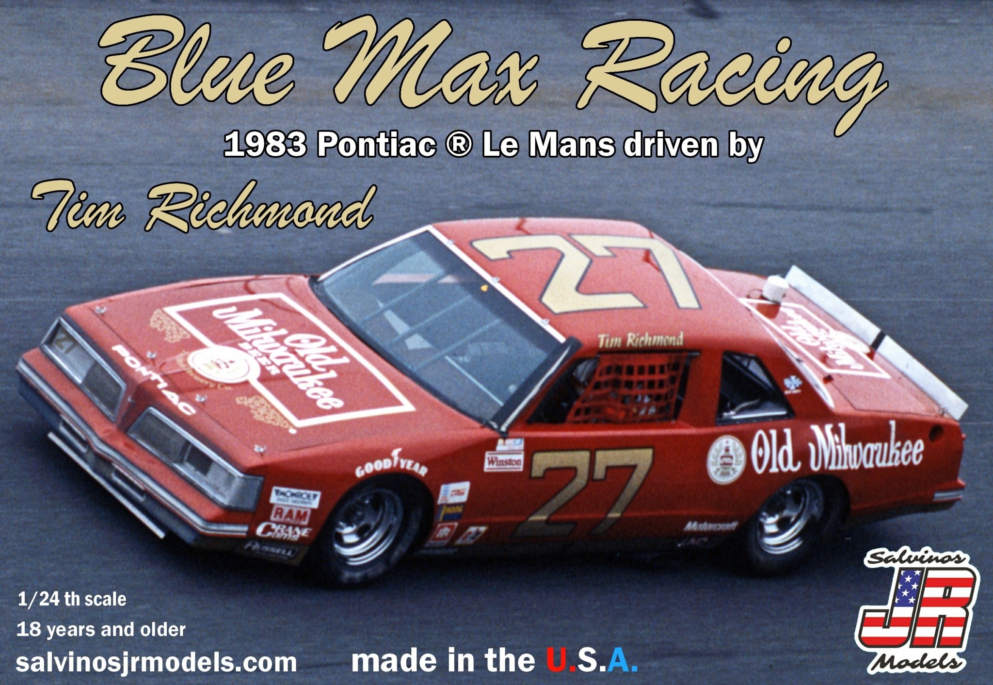 SJMBMLM1983P 1/24 BLUE MAX RACING 1983 PONTIAC LEMANS DRIVEN BY TIM RICHMOND PLASTIC MODEL KIT