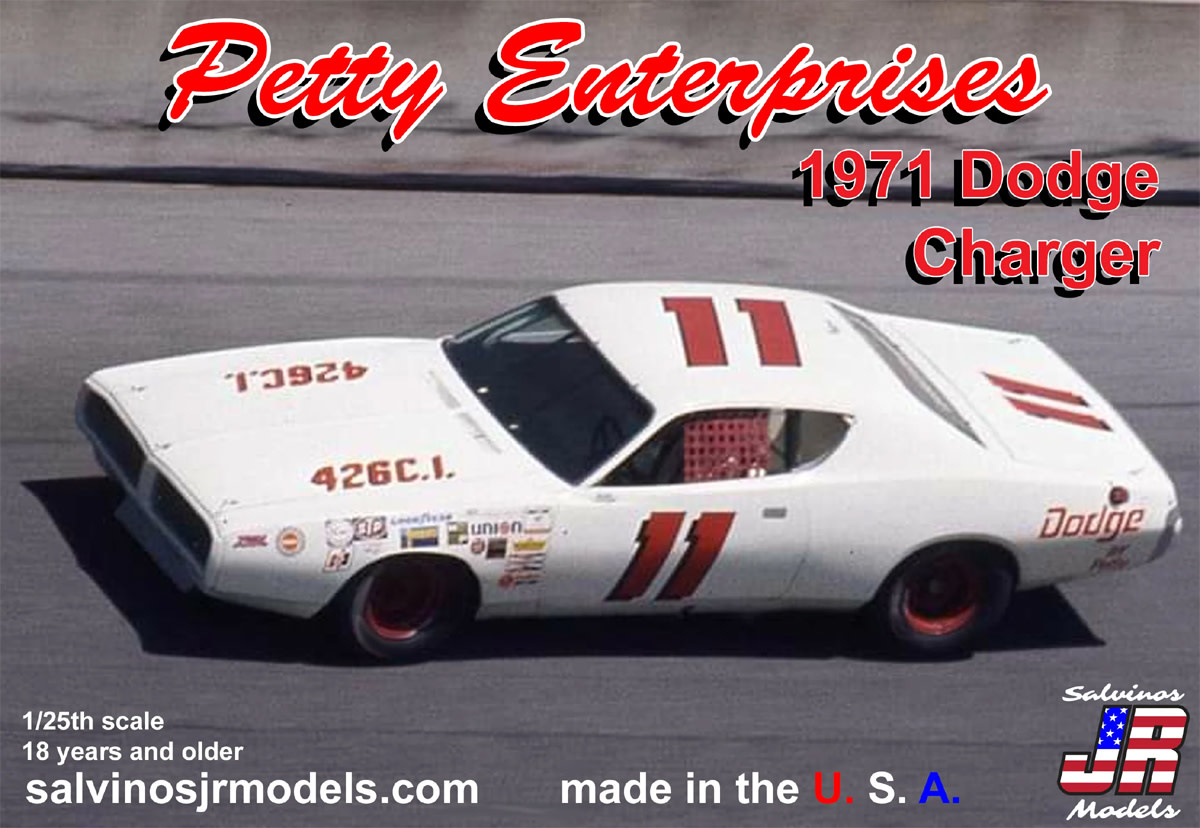 SJMPEDC1971DA 1/24 PETTY ENTERPRISES 1971 DODGE CHARGER FLATHOOD PLASTIC MODEL KIT