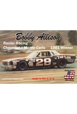 SALVINO'S JR MODELS SJMBAMC1981R 1/25 BOBBY ALLISON #28 RANIER RACING CHEVY MONTE CARLO 1981 WINNER PLASTIC MODEL CAR KIT
