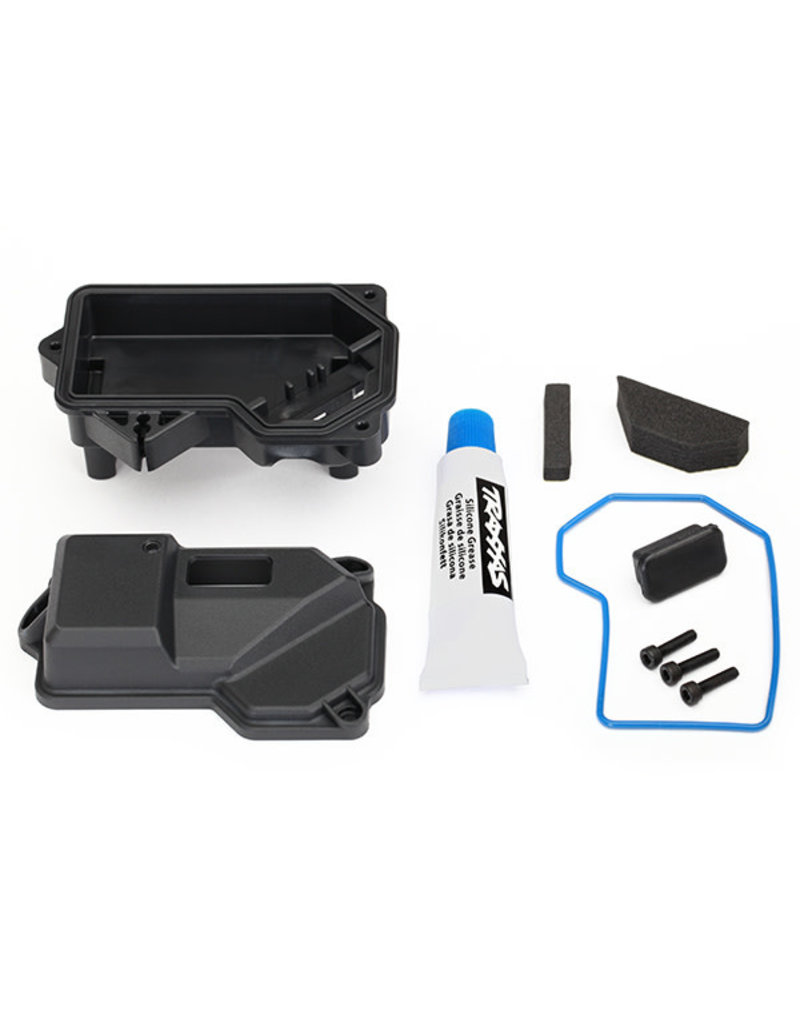 TRAXXAS TRA8324 BOX, RECEIVER (SEALED) (STEERING SERVO MOUNT)/ RECEIVER COVER/ ACCESS PLUG/ FOAM PADS/ SILICONE GREASE/ 2.5X10 CS (3)