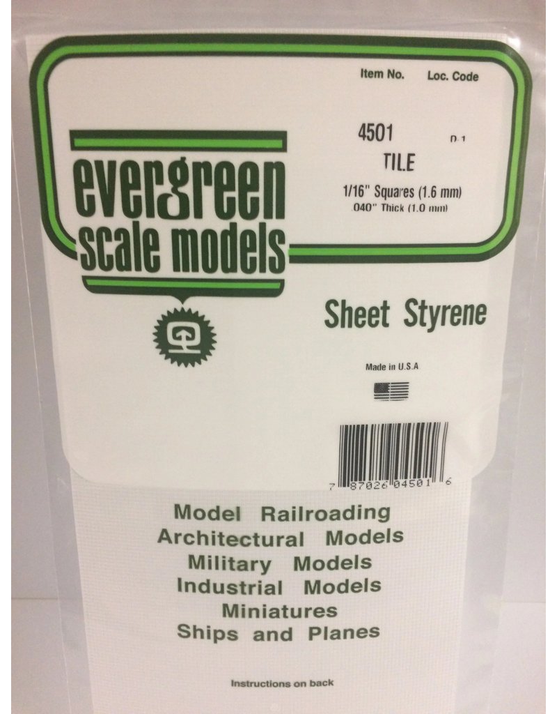 EVERGREEN EVG4501 TILE 1/16 SQUARES .040 THICKNESS