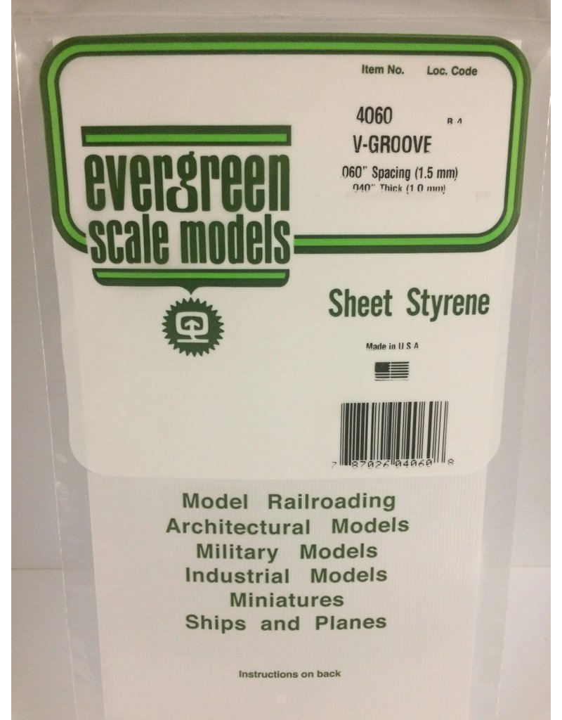 EVERGREEN EVG4060 V GROOVE .060 SPACING .040 THICKNESS