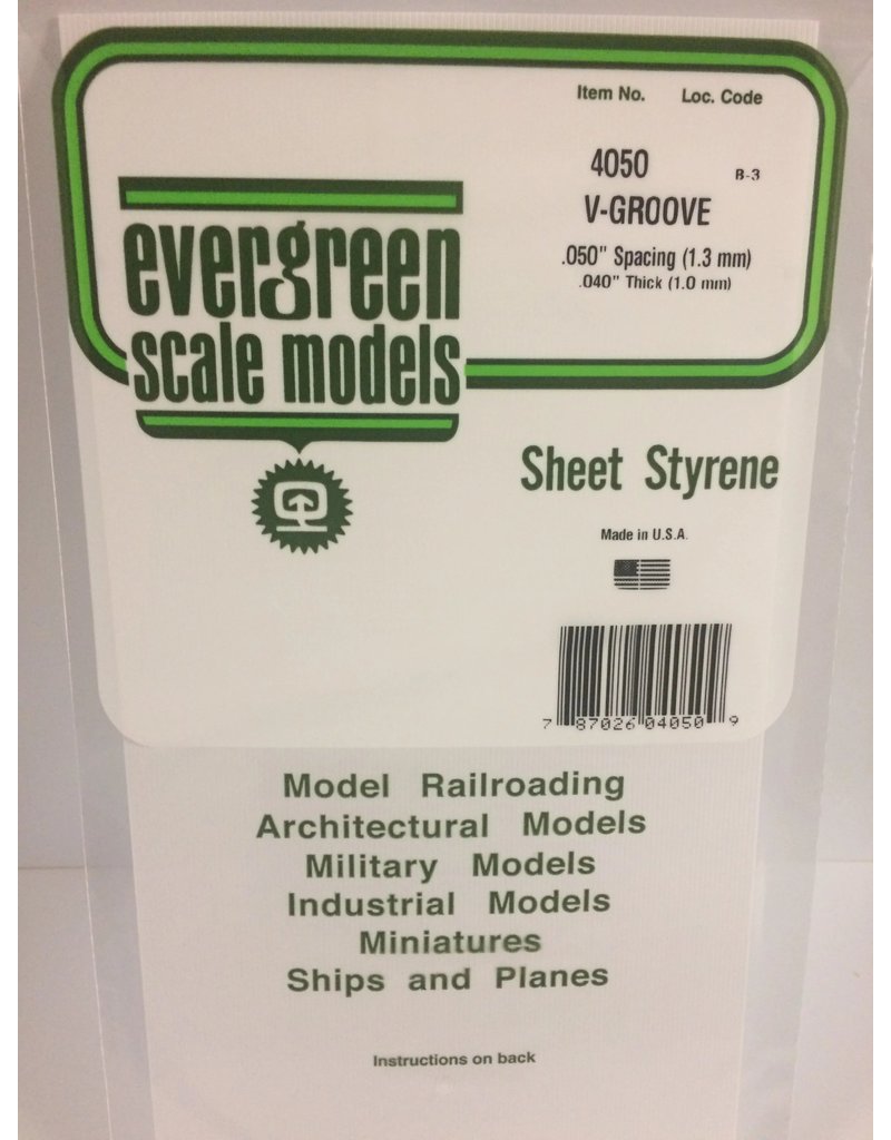 EVERGREEN EVG4050 V GROOVE .050 SPACING .040 THICKNESS