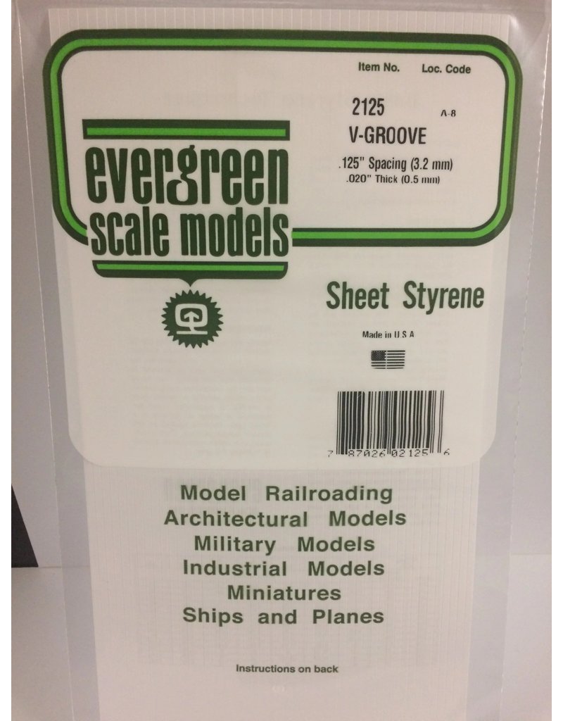 EVERGREEN EVG2125 V GROOVE .125 SPACING .020 THICKNESS
