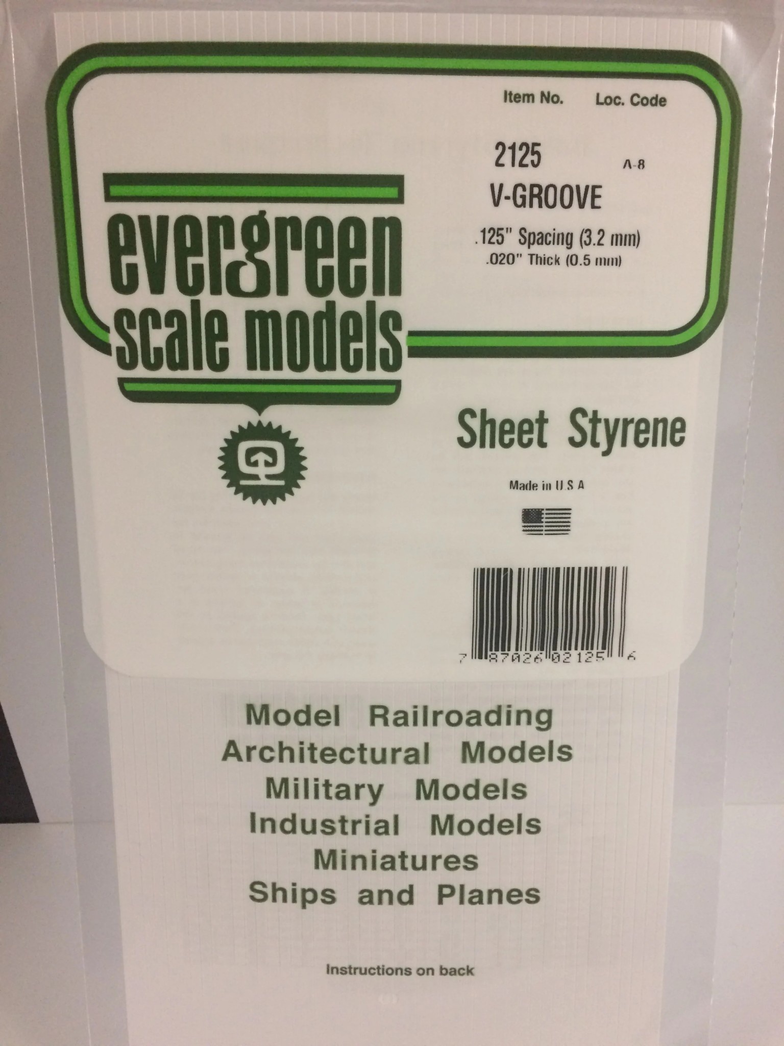 2125 6 x 12" Styrene Siding Sheet, V-Groove .020" Thick