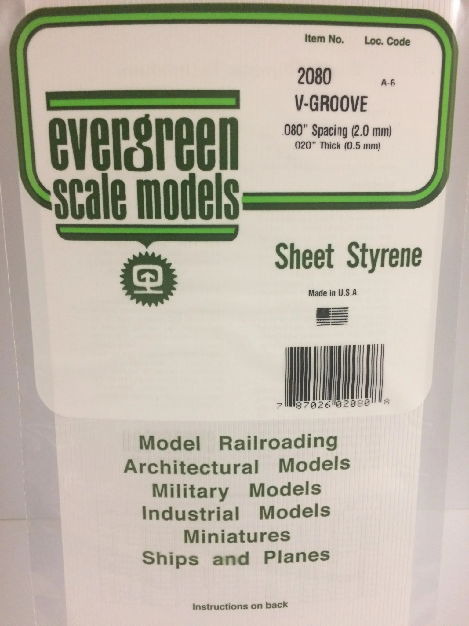 2080 6 x 12" Styrene Siding Sheet, V-Groove .020" Thick