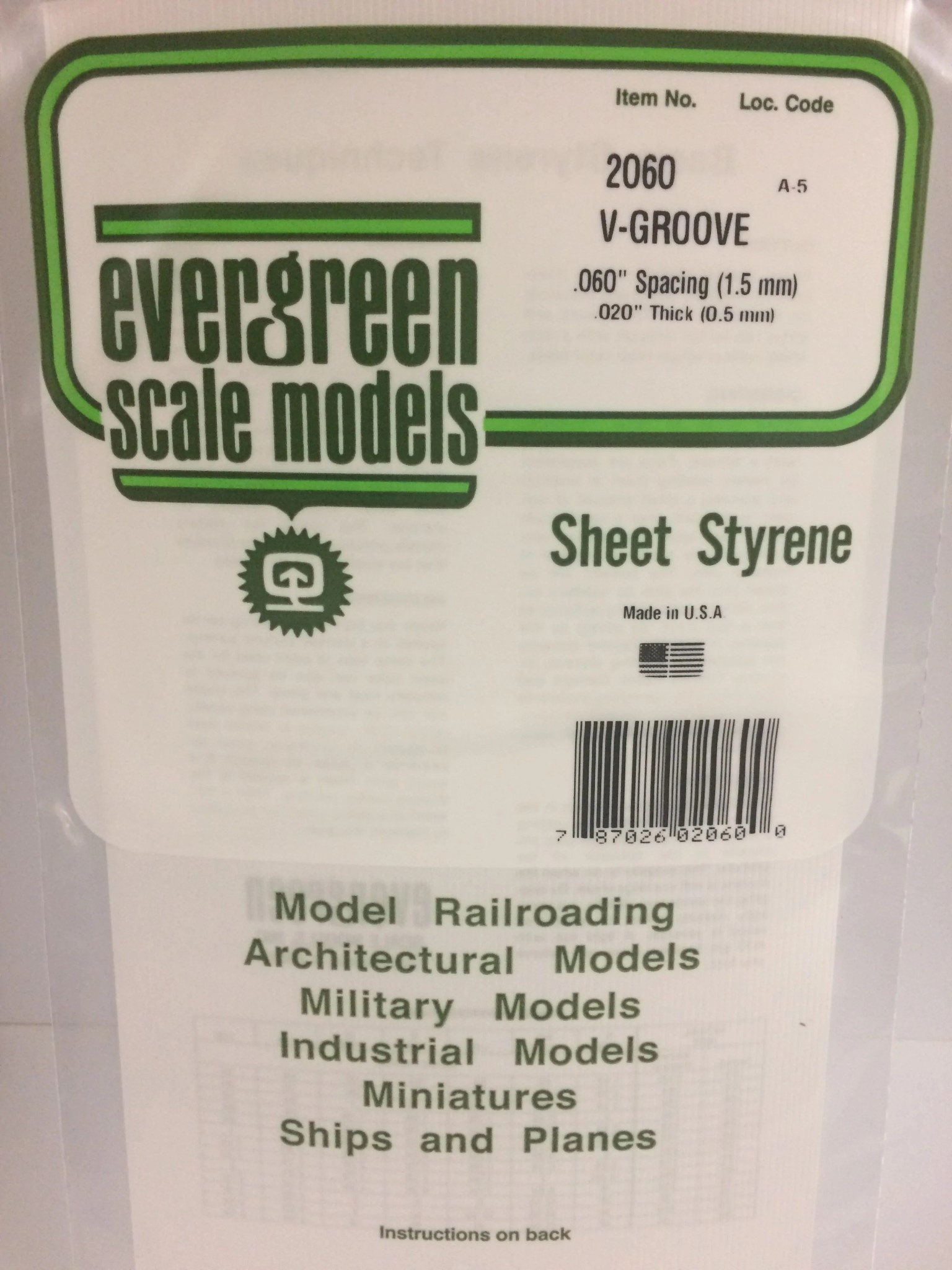2060 6 x 12" Styrene Siding Sheet, V-Groove .020" Thick