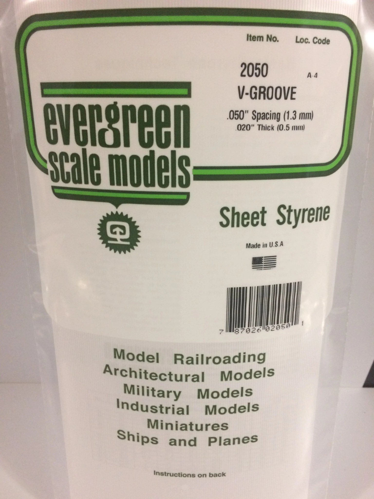 2050 6 x 12" Styrene Siding Sheet, V-Groove .020" Thick