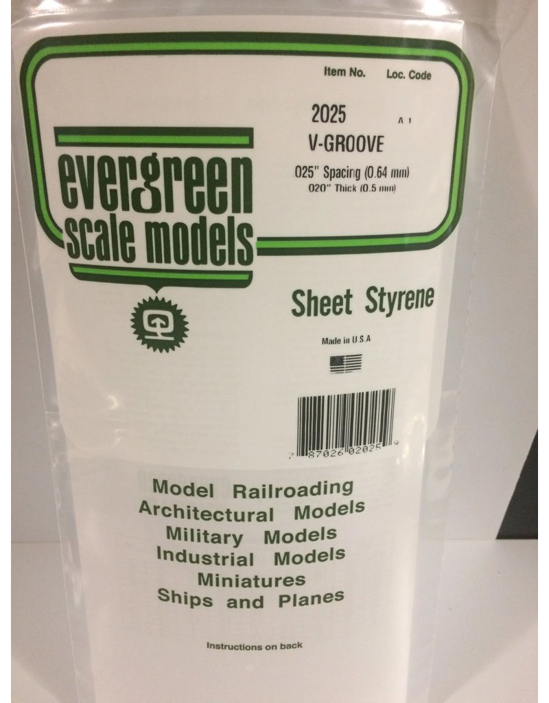 EVERGREEN EVG2025 V GROOVE .025 SPACING .020 THICKNESS