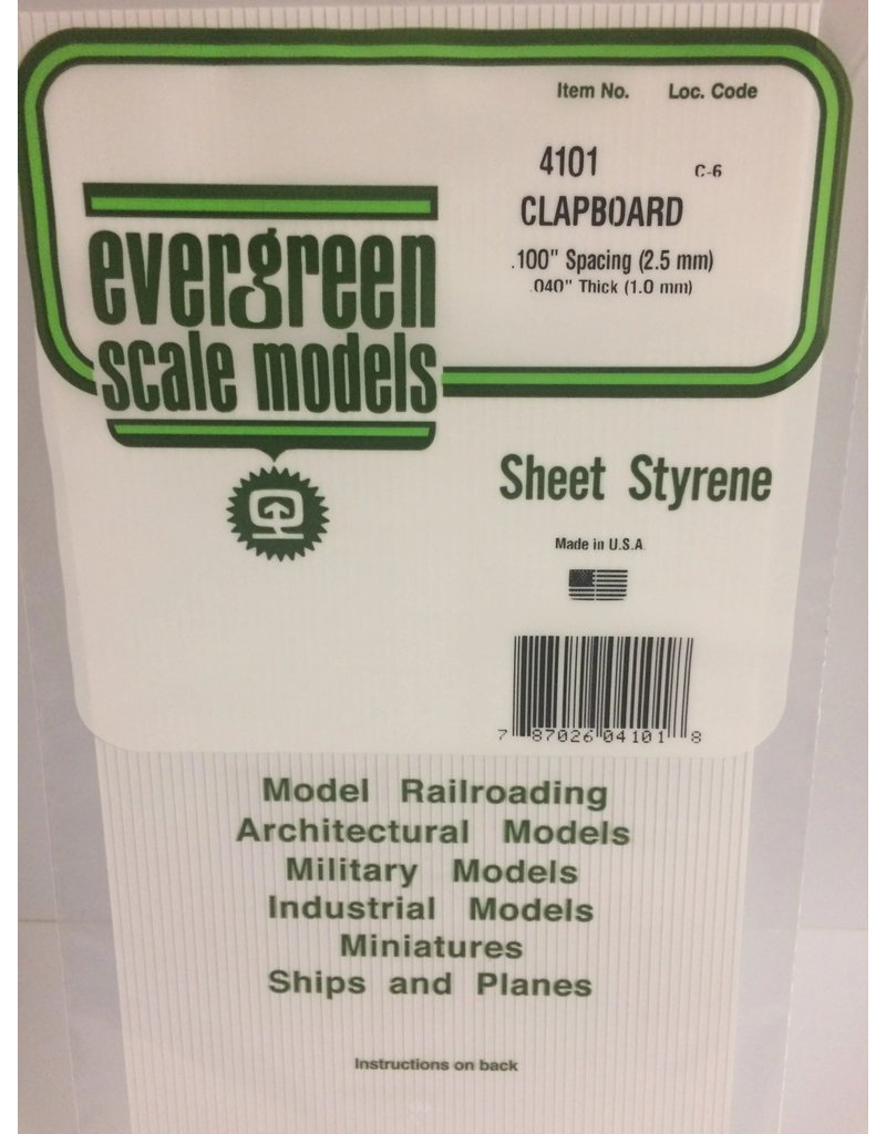 EVERGREEN EVG4101 CLAPBOARD .100 SPACING .040 THICKNESS
