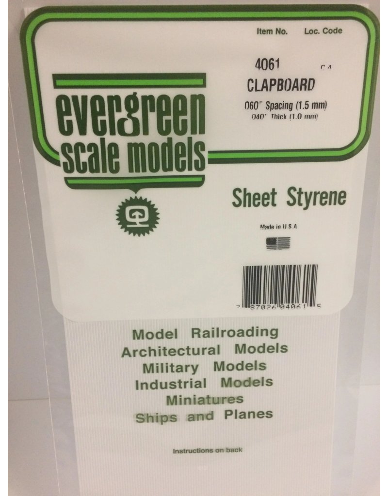 EVERGREEN EVG4061 CLAPBOARD .060 SPACING .040 THICKNESS