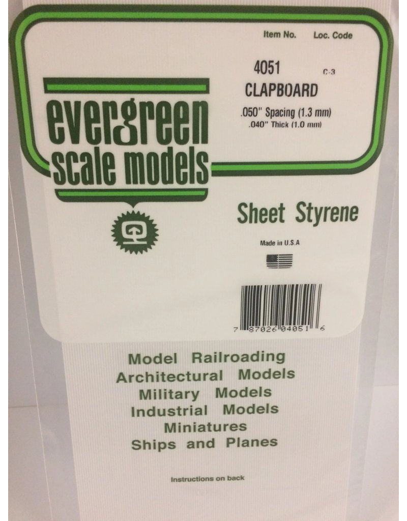 EVERGREEN EVG4051 CLAPBOARD .050 SPACING .040 THICKNESS